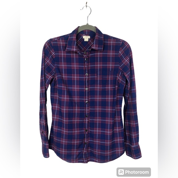J. Crew Factory Long Sleeve Plaid Button Shirt Fitted Lightweight Cotton - Picture 1 of 9